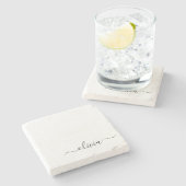 Dessous-de-verre En Pierre Noir Blanc moderne Script Girl Monogramme Nom (Côté)