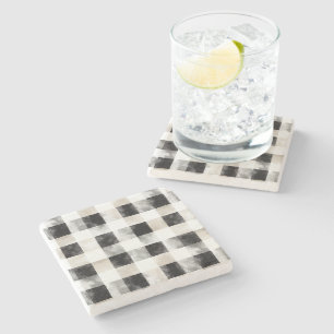 Dessous-de-verre En Pierre Noir Chic Crème Plaid Noël