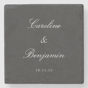 Dessous-de-verre En Pierre Noir classique Script élégant Mariage Nom personna