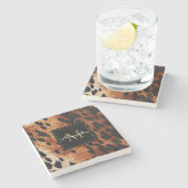 Dessous-de-verre En Pierre Noir Crème Brown Vachet Monogramme Or (Côté)