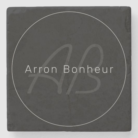 Dessous-de-verre En Pierre Noir et gris moderne | Nom et monogramme du Cool (Devant)