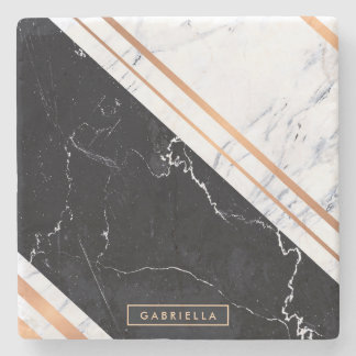 Dessous-de-verre En Pierre Noir et Marbre blanc