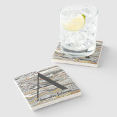 Dessous-de-verre En Pierre Noir marbré blanc et Parties scintillant or Monogr (Côté)