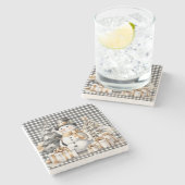 Dessous-de-verre En Pierre Noir Noël snowman design hiver (Côté)