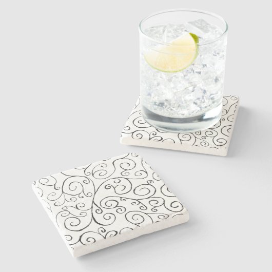 Dessous-de-verre En Pierre Noir sur blanc peint à la main Motif (Côté)