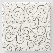 Dessous-de-verre En Pierre Noir sur blanc peint à la main Motif (Devant)