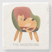 Dessous-de-verre En Pierre Nom d'aquarelle de chat moderne (Devant)