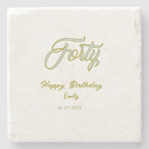 Dessous-de-verre En Pierre nom date anniversaire quarante bleu vert pastel te