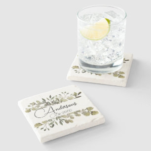 Dessous-de-verre En Pierre Nom de famille Aquarelle Botanique