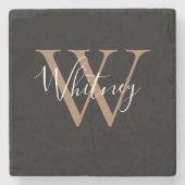 Dessous-de-verre En Pierre Nom de script chic Monogram Black Gold (Devant)