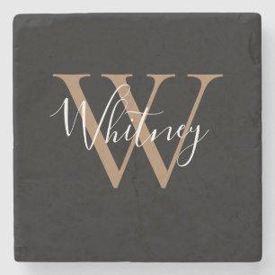 Dessous-de-verre En Pierre Nom de script chic Monogram Black Gold
