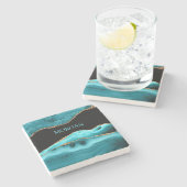 Dessous-de-verre En Pierre Nom do-it-yourself, Noir, Or et Turquoise (Côté)