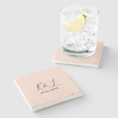 Dessous-de-verre En Pierre nom du couple de mariage lettre date fond pastel r (Côté)