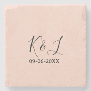 Dessous-de-verre En Pierre nom du couple de mariage lettre date fond pastel r