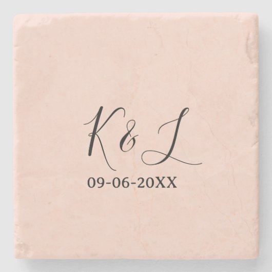 Dessous-de-verre En Pierre nom du couple de mariage lettre date fond pastel r (Devant)