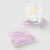 Dessous-de-verre En Pierre Nom du Mariage Floral Plutôt Violet (Côté)