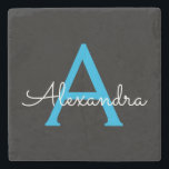 Dessous-de-verre En Pierre Nom du monogramme de la fille en noir bleu<br><div class="desc">Noir et Bleu Simple Script Monogramme Nom Carreaux de pierre. Cela rend la remise de diplômes parfaite,  doux 16 ans,  mariage,  douche nuptiale,  anniversaire,  baby shower ou cadeau de fête de bachelorette pour quelqu'un qui aime le luxe glam et les styles chic.</div>