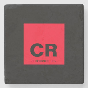 Dessous-de-verre En Pierre Nom du monogramme Noir Rouge Créer un cadeau perso