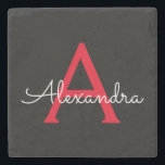 Dessous-de-verre En Pierre Nom du monogramme rouge noir de la fille<br><div class="desc">Noir et Rouge Simple Script Monogramme Nom Carreaux de pierre. Cela rend la remise de diplômes parfaite,  doux 16 ans,  mariage,  douche nuptiale,  anniversaire,  baby shower ou cadeau de fête de bachelorette pour quelqu'un qui aime le luxe glam et les styles chic.</div>