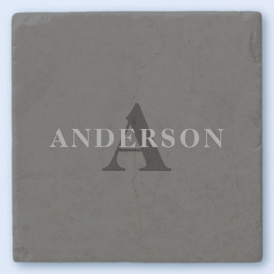 Dessous-de-verre En Pierre Nom et monogramme   Gris foncé
