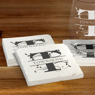 Dessous-de-verre En Pierre Nom initial du monogramme botanique en gras