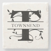 Dessous-de-verre En Pierre Nom initial du monogramme botanique en gras (Devant)