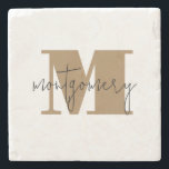 Dessous-de-verre En Pierre Nom initial du monogramme personnalisé<br><div class="desc">Le dessous de verre de boisson classique comprend votre nom de famille et votre nom de famille monogramme sur lui,  une belle décoration maison personnalisée ou offrir en cadeau! Changez les couleurs pour les adapter à votre décor.</div>