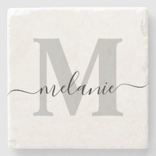Dessous-de-verre En Pierre Nom initial du script de monogramme personnalisé