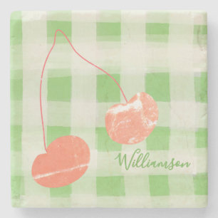 Dessous-de-verre En Pierre Nom mignon Monogram En vichy Pastel Green Red Cher