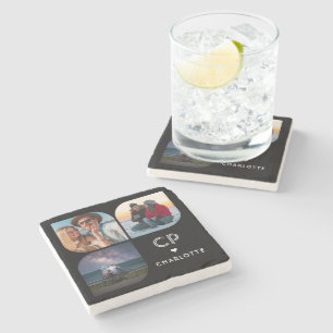 Dessous-de-verre En Pierre Nom Monogramme 3 Photo Moderne Tendance Simple