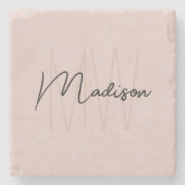 Dessous-de-verre En Pierre Nom Monogramme moderne Script Blush Pink (Devant)