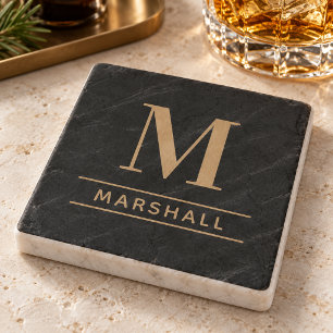 Dessous-de-verre En Pierre Nom Monogramme Serif Tan Cognac Classique