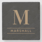 Dessous-de-verre En Pierre Nom Monogramme Serif Tan Cognac Classique (Devant)