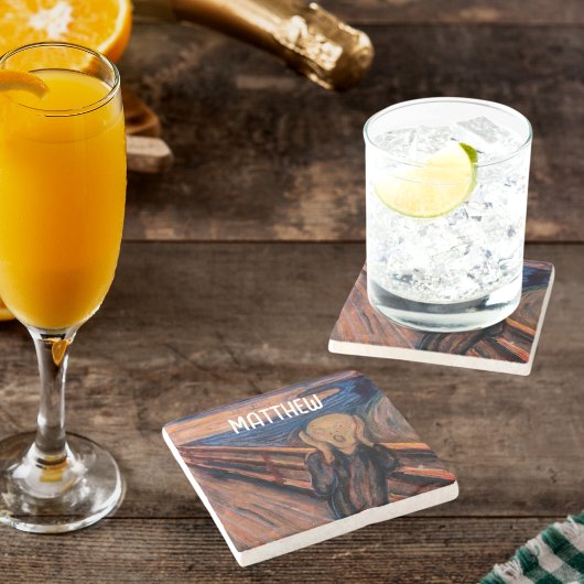 Dessous-de-verre En Pierre Nom personnalisé bleu orange Le cri