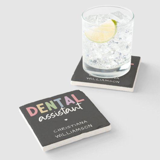 Dessous-de-verre En Pierre Nom personnalisé Dental Assistant Cadeau  (Côté)