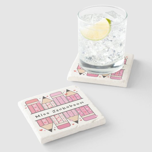 Dessous-de-verre En Pierre Nom personnalisé Enseignant au crayon (Côté)