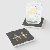 Dessous-de-verre En Pierre Nom personnalisé Monogramme noir (Côté)