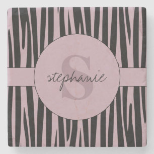 Dessous-de-verre En Pierre Nom personnalisé Monogramme Zebra stripes motif