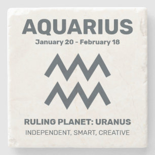 Dessous-de-verre En Pierre Nom personnalisé / Texte Symbole zodiaque Aquarius