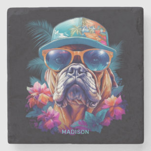 Dessous-de-verre En Pierre Nom personnalisé Tropical Vacances Chien