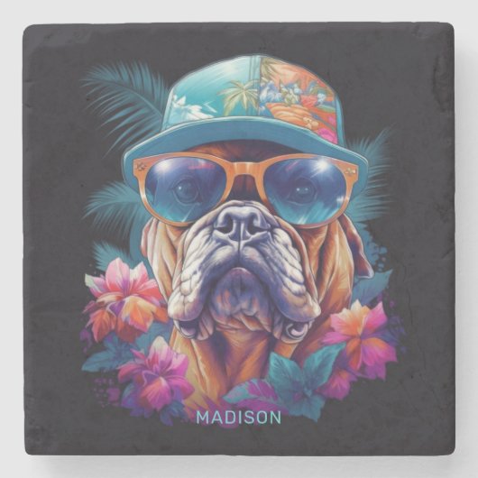 Dessous-de-verre En Pierre Nom personnalisé Tropical Vacances Chien (Devant)