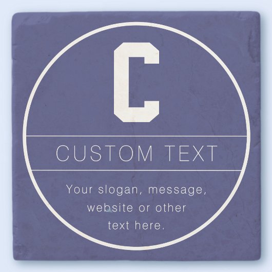 Dessous-de-verre En Pierre Nom unique & modèle de monogramme | Bleu marine