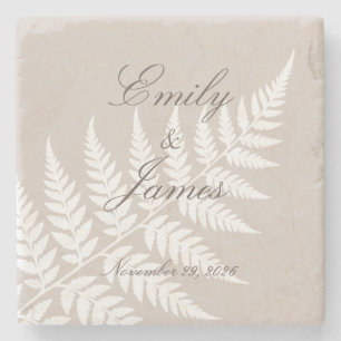 Dessous-de-verre En Pierre Noms de couple élégants Mocha Taupe White Fern