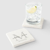 Dessous-de-verre En Pierre Noms de script de monogramme argenté chic Date du (Côté)