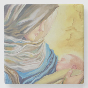 Dessous-de-verre En Pierre Notre Dame du Silence tenant le bébé Jésus