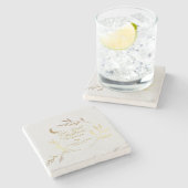 Dessous-de-verre En Pierre Notre premier Noël mariés Cadeau Écriture dorée Ca (Côté)