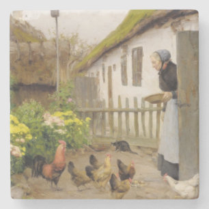 Dessous-de-verre En Pierre Nourrissant les poules (par H.A. Brendekilde)