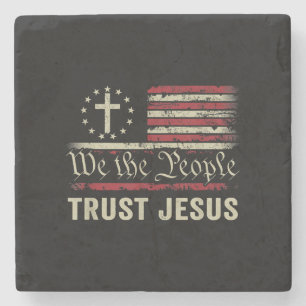 Dessous-de-verre En Pierre Nous Le Peuple Confiance Jésus - USA Drapeau Chris