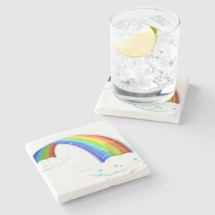 Dessous-de-verre En Pierre Nuages Arc-en-Ciel Colorés Pailletés Brillants Fan