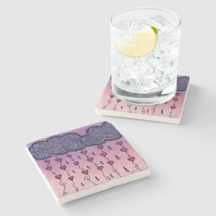 Dessous-de-verre En Pierre Nuages mignons, coeurs et gouttes de pluie